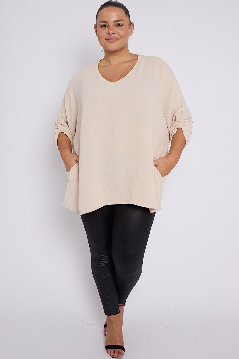 anya-plus-size-beige-v-neck-contrast-trim-34-turn-sleeves-top-with-pockets-220671.jpg
