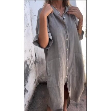 Penelope Loose Half Sleeve Linen Shirt Dress